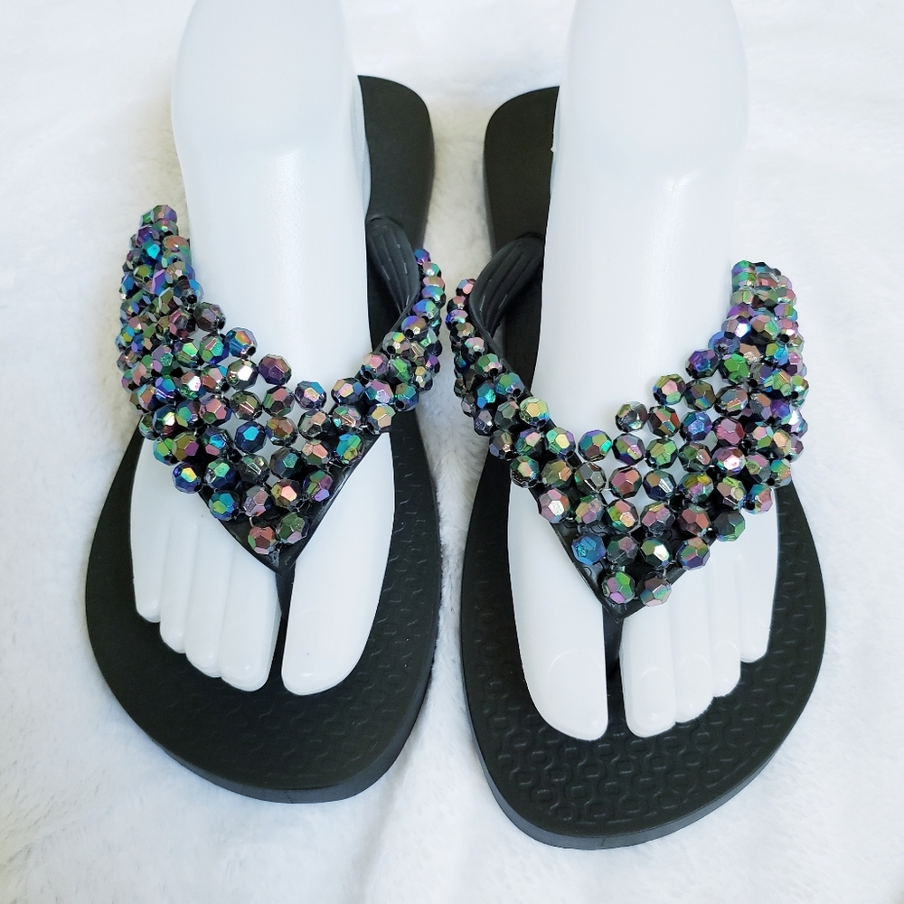 Black flip flops beaded ipanema